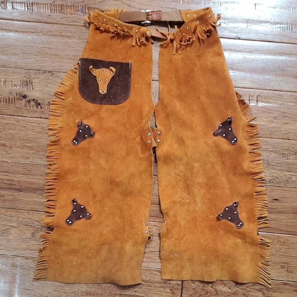 Fringed Suede Chaps with Bullhead Accents